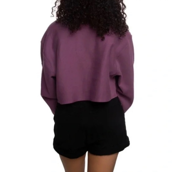 Champion Plum Fleece Reverse Weave C Logo Crop Crewneck Drop Shoulder Sweatshirt - Picture 5 of 16